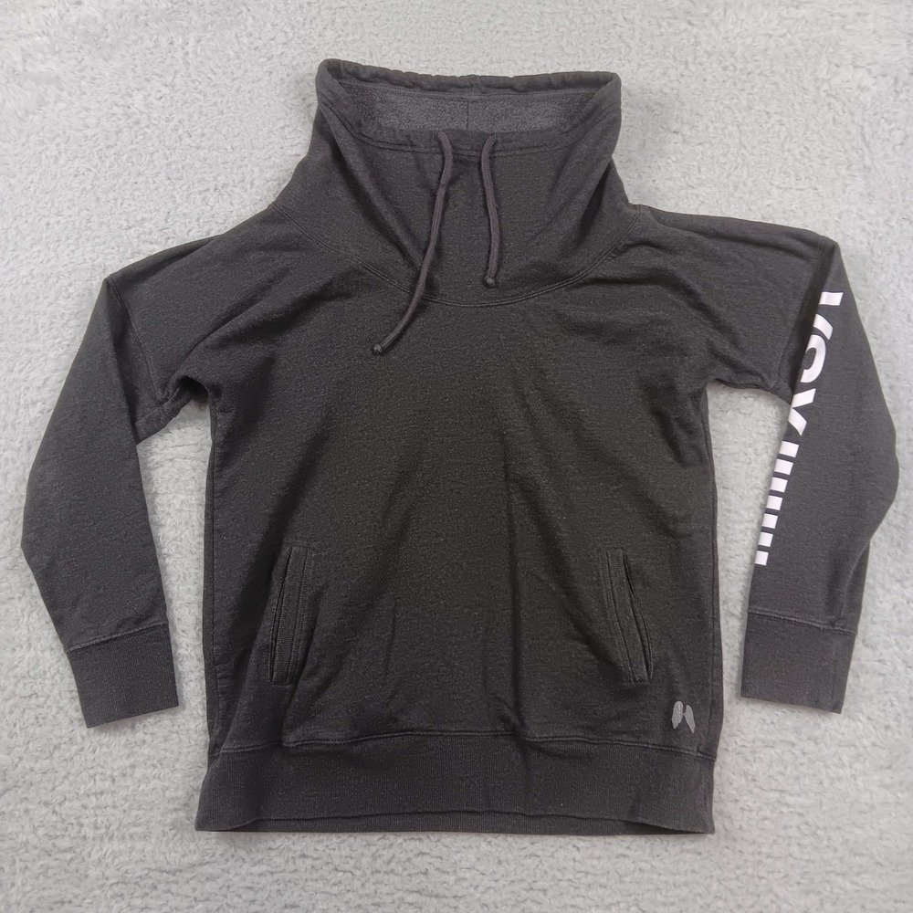 Victoria's Secret Sweatshirt Womens Medium Gray Funnel Neck Graphic Sleeve 07150